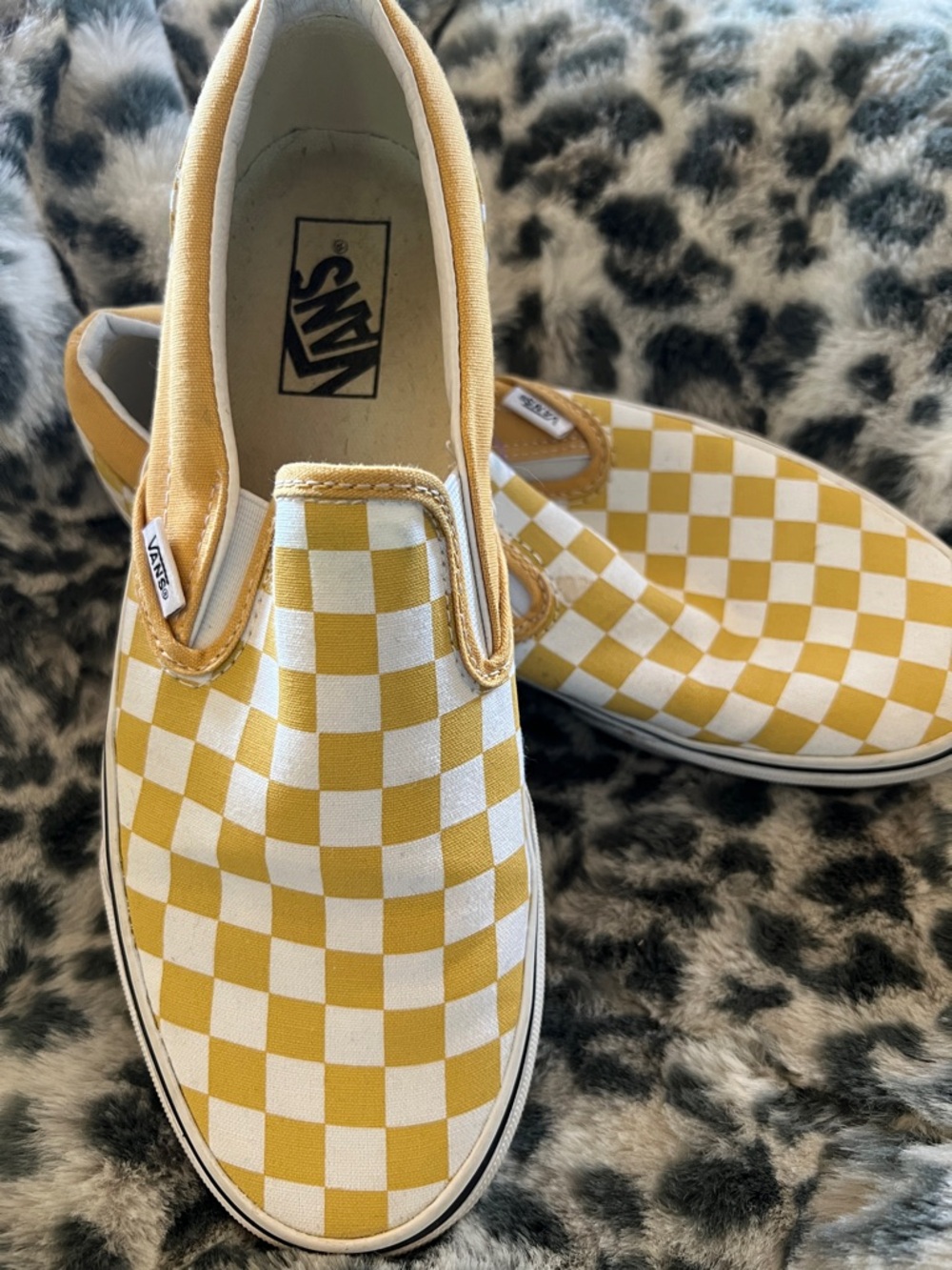 Vans  Slip-On Checkerboard Sneakers - Yellow & White Womens 9 Men’s 7.5